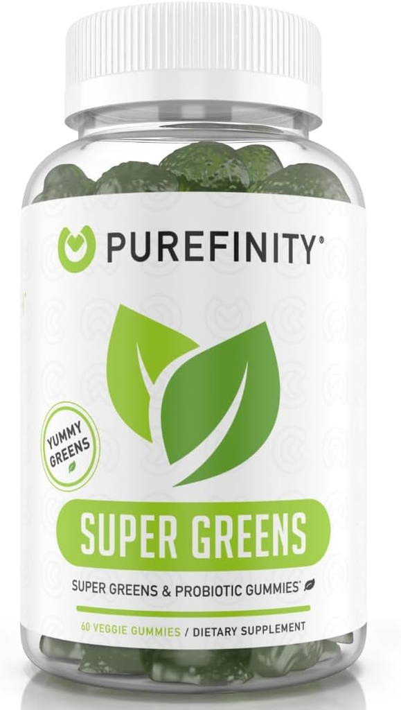 PUREFINITY Daily Super Greens Gummies with Spirulina, Spinach, Broccoli, Beet Root, Acai ve Diğer Sebzeler, All-in-One Veggie Supplement – Non-GMO, Gluten Free, Vegan, 60 Count