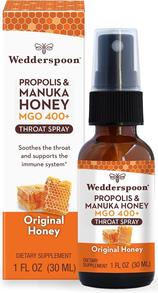 Wedderspoon Propolis ve Manuka Honey Throat Mix, Original Honey, 1 Fl Oz ( 1), Sore Throat Relief, Natural Immune Support