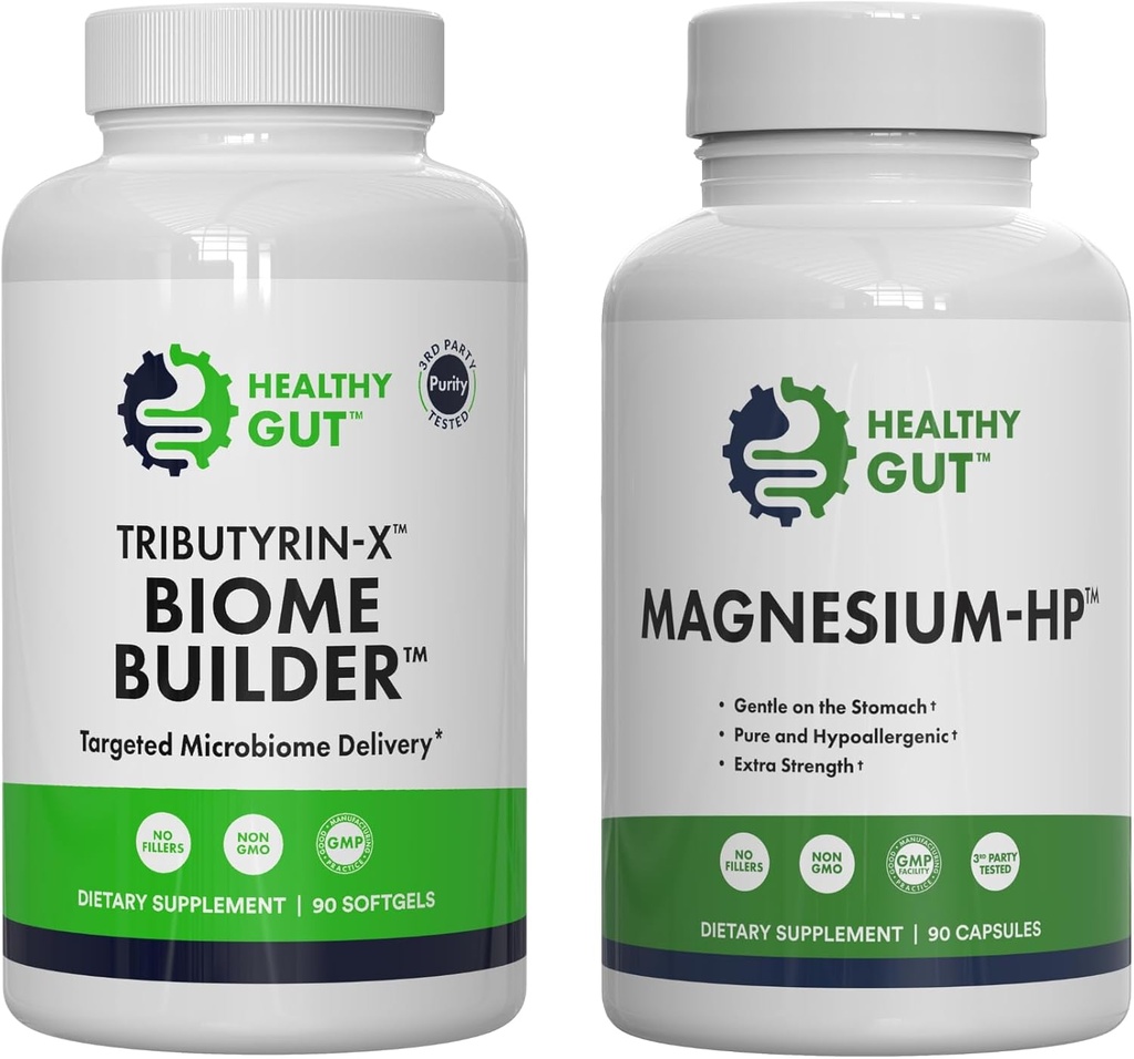 Sağlıklı Gut Tributyrin-X Biome Builder, 90 Softgels ve Magnezyum-HP, 90 Capsules