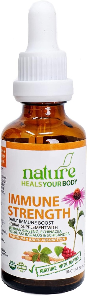 Immune Strength Herbal Tincture – Natural Daily Immunity ATM - Sibirya SMA | Echinacea | Reishi | Astragalus | Schisandra – Organik Herbs (50 mL)