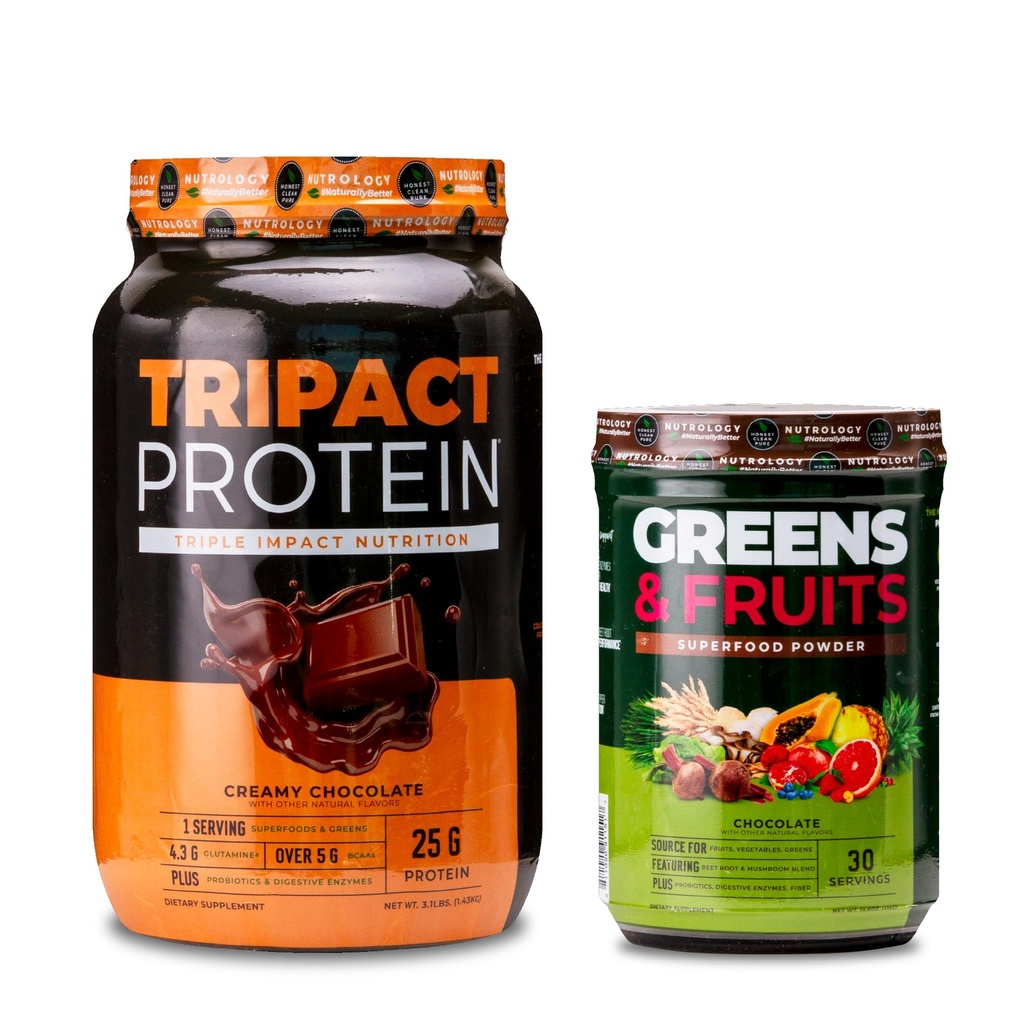 Nutrology TRIPACT protein Toz, 7-in-1 Meal Yenileme Shake, Creamy Chocolate (40 Hizmet) Yeşiller ve Meyveler Toz-Doğal olarak Kaynaklanan Superfood, Chocolate (30 Hizmet)