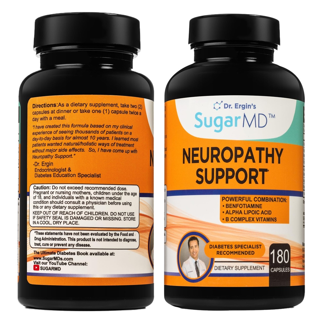 SugarMD Neuropati Destek Supplement – 180 Nerve Supplement Capsules with Alfa Lipoic Acid, Benfotimin & Vitamin D3 B6 B12 - Ayak Elleri ve Bacaklar için Destek Supplement - 90 Day Supply