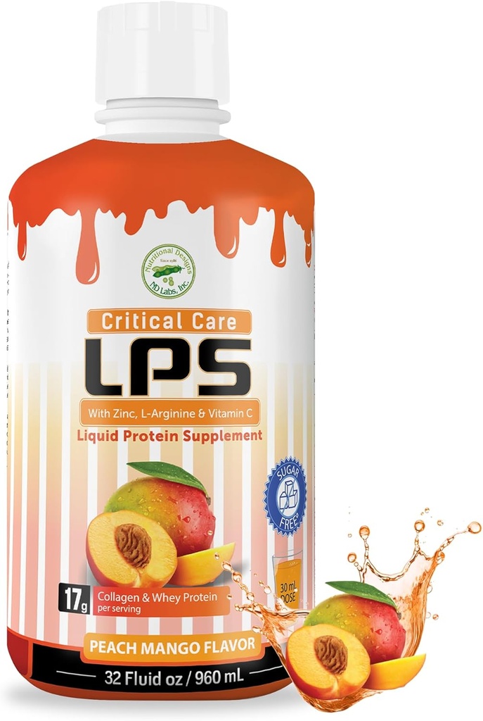 Beslenme Tasarımları LPS Sıvı Collagen & Whey protein Supplement, Sugar-Free, Non-GMO Drink, Men & Women için Sağlıklı Cilt & Saçları teşvik eder (Critical Care) Peach Mango