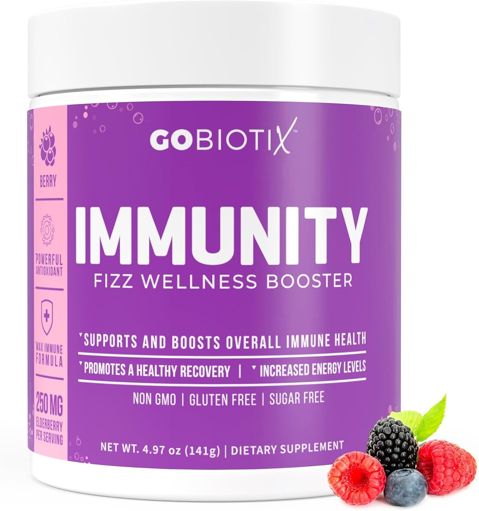 GOBIOTIX Vitamin C - Immune Defense Support Supplement - Immunity Toz Wellness Branson - Vegan Superfood - Elder, Turmeric, B12 Vitamin Tamam, Non-GMO ve Sugar Free (Berry)