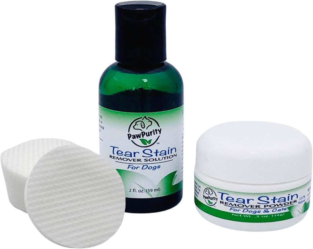 PawPurity Tear Stain Donr Start Kit for Köpekler | Tear Stain Rer Çözüm 2 oz, Toz .5oz ve 30 Uygulama Pads | 100% Natural | Removal Takes About 7-10 Days (30-45 gün tedarik)