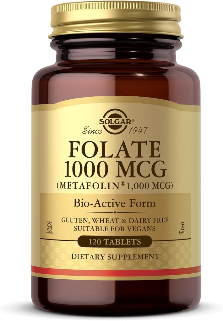 Solgar Folate 1000 mcg - 120 Tablet - 1000 mcg Bio-Active Metafolin - Vegan, Gluten Free, Dairy Free, Kosher - 120 Hizmet