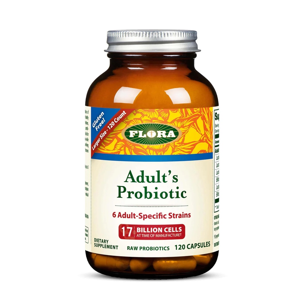Flora - Adult's Probiyotik Mix, Six Adult-Specific Strains, Gluten Free, Raw Probiyotik with 17 Milyar Hücre, 120 Vegetarian Capsules