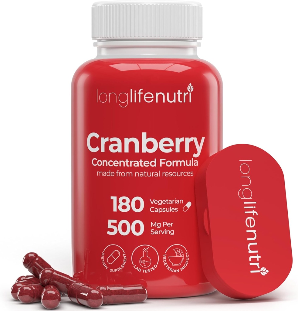 LongLifeNutri Cranberry Türlü Vitamin C & E - Saf Yoğun Formula, 500 mg hizmet başına 180 Vejetaryen Capsules, Urinary Tract Health & Bladder, 6 Ay Supply, ABD'de Yapıldı