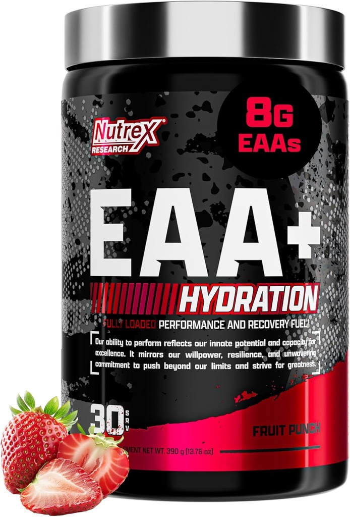 Nutrex Research EAA Hydration | EAAs + BCAA Toz | Muscle Recovery, Strength, Muscle Building, Endurance | 8G Essential Acids + Elektrolytes | 30 Hizmet (Fruit Punch)