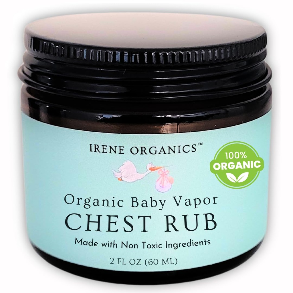 Irene Organics Organic Baby Vapor Chest Rub Clean Vapo Rub Made with Non Toxic Ingredients as Eucalyptus Essentials Oils, Safe for All Ages, Newborns and Infants, Sick Kids Essentials