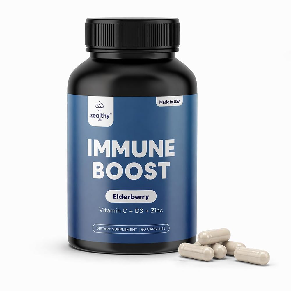 Immune Support Supplement, Elderberry Capsules with Vitamin D3, Vitamin C ve çinko for Immune Support, Immune ATMs for Yetişkinler