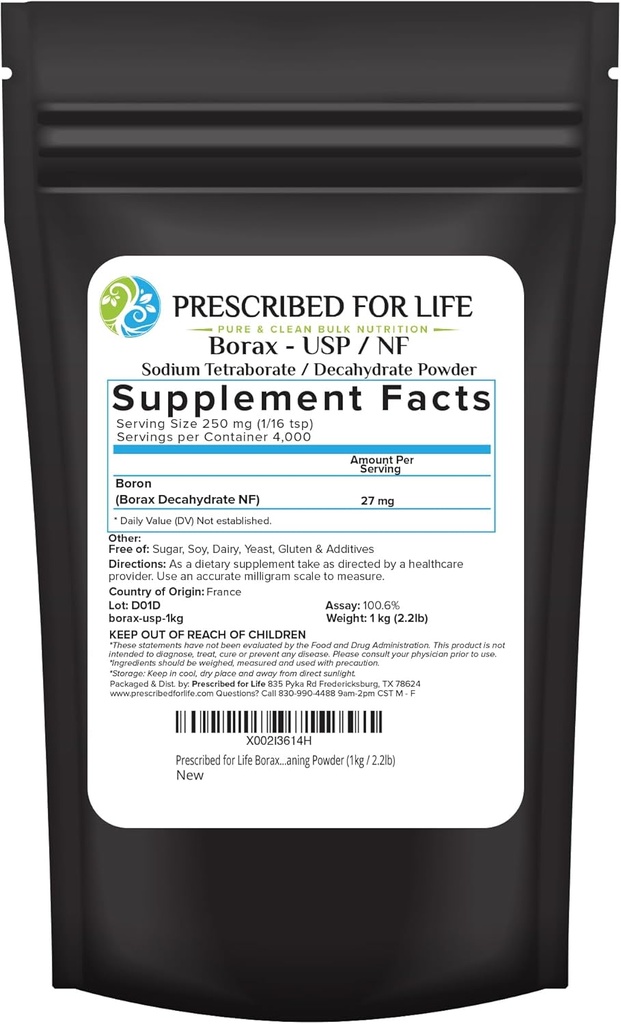 Life Borax Toz, Pure USP NF Grade All Natural Salt Borate Toz, Ev Çamaşır Sistemleri, Slime Activator & Multi amaçlı Temizlik Toz (1kg / 2.2lb)