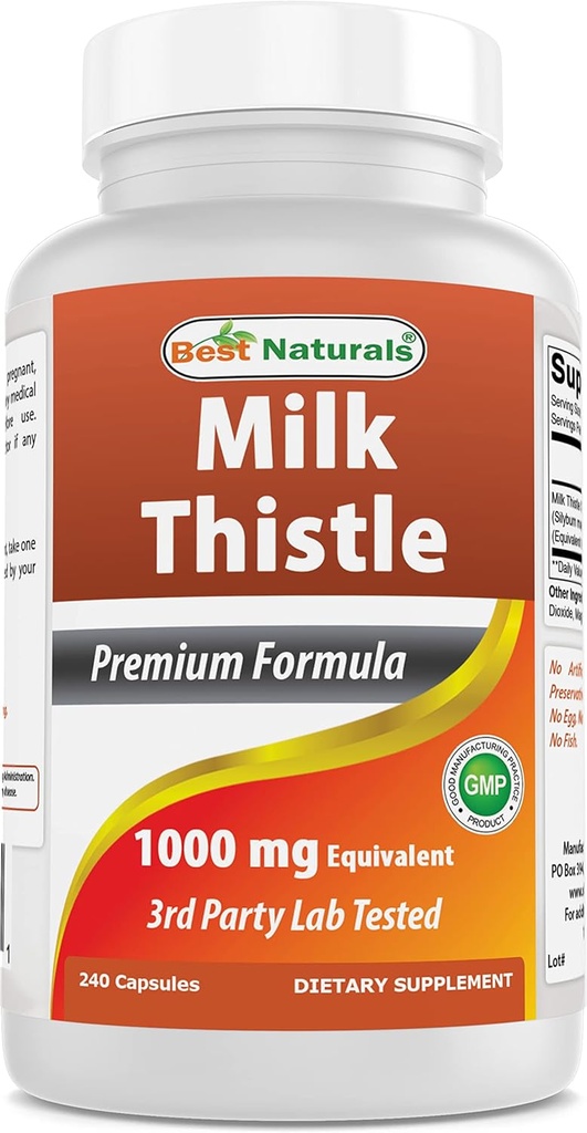 Best Naturals Milk Thistle Extract 1000mg Equivalent - 240 Capsules - Non-GMO & Gluten Free (240 Count (Pack of 1))