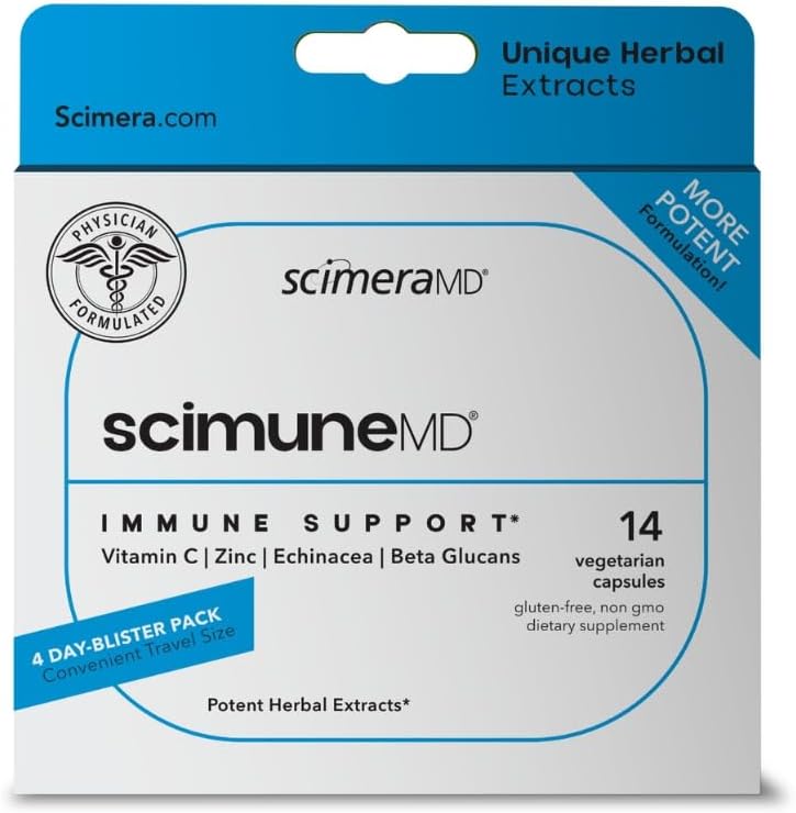 ScimeraMD® Scimune Immune Support Vitamin Supplement with çinko, Quercetin, C, Echinacea, and Wellmune®, 14 CT