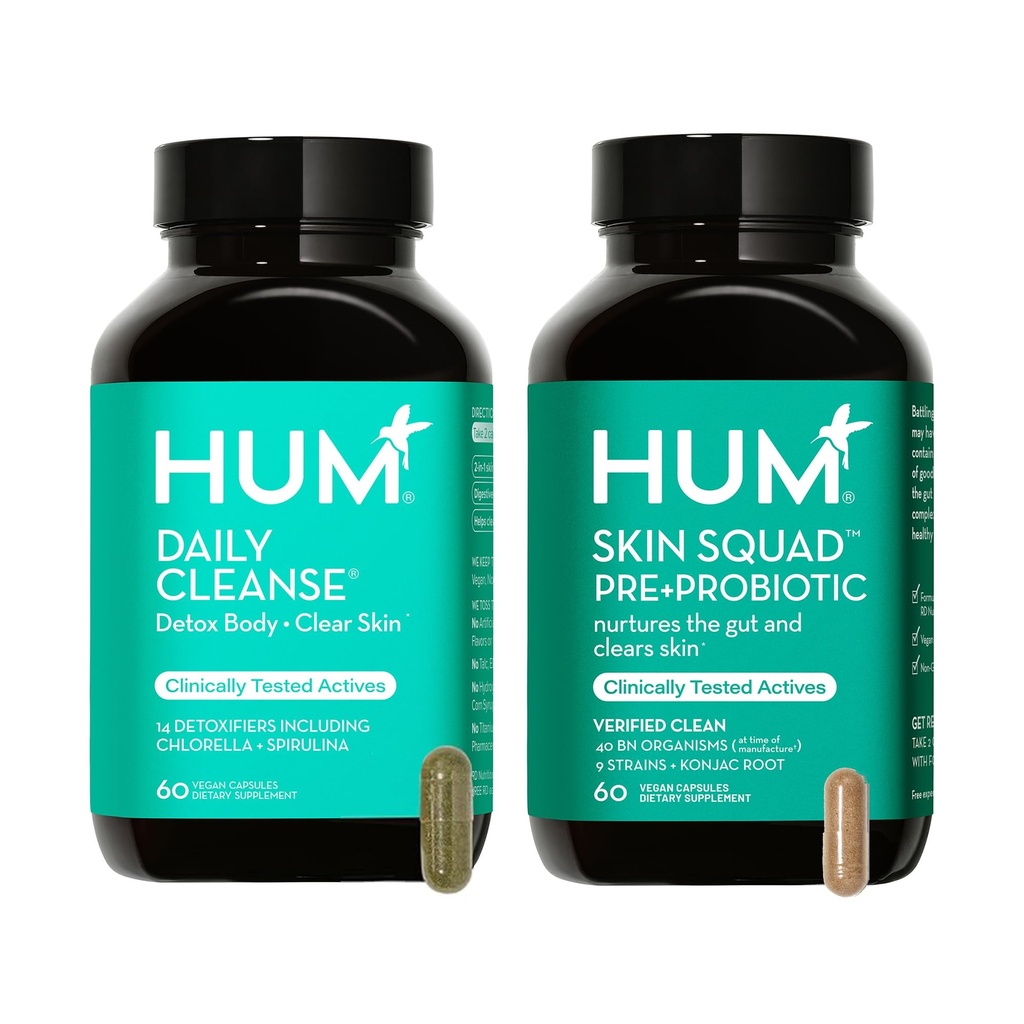 HUM Full Skin Detox and Cleanse - Proboitics for Problem Skin and Acne Breakouts wirrh Organic Algae, Detoxifying Herbs, Squad Skin and Daily Cleanse