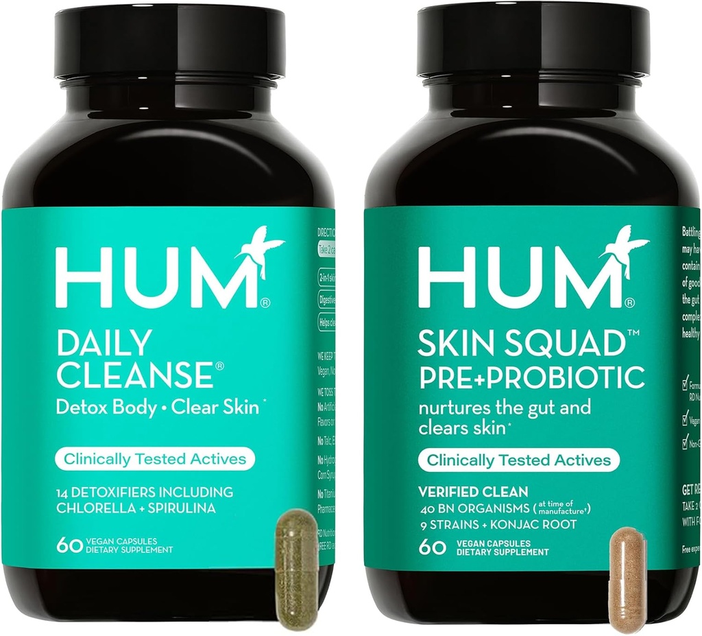 HUM Full Skin Detox and Cleanse -Proboitics for Problem Skin and Acne Breakouts witrh Organic Algae, Detoxifying Herbs, Skin Squad and Daily Cleanse