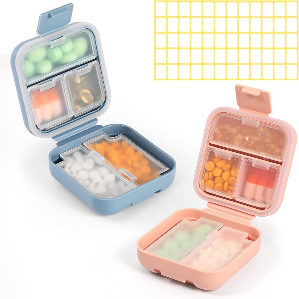 Dynippy Daily Pill Organizer 5tments Portatif Moisture Kanıt Küçük Pill Case for Pocket Purse Travel Pill Box Portable Medicine Vitamin Fish Oil Holder (Mavi Pink)