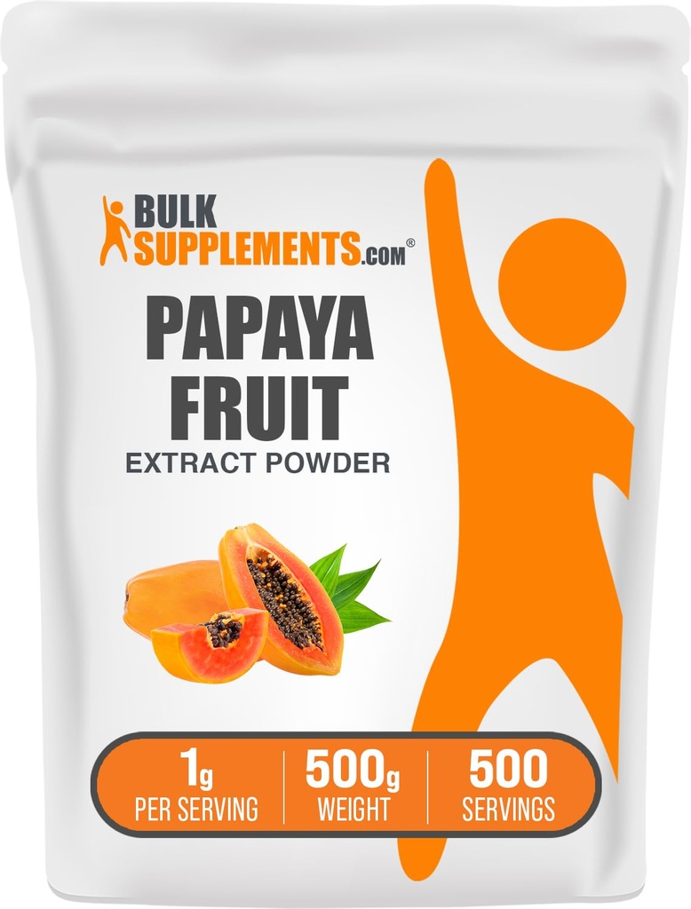 BulkSupplements.com Papaya Meyvesi Toz - Papaya Ekstraktif Destek için - Gluten Free, 1g per Service, 500g (1.1 lbs) (Pack of 1)