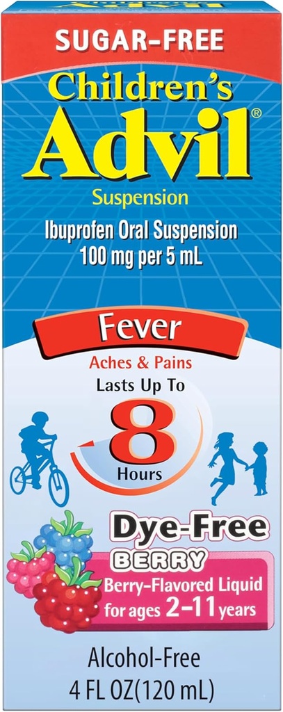Çocuk Advil Ağrı Reliever ve Ateşleme, Dye Free ve Sugar Free Ibuprofen Oral Suspension, Berry Flavored - 4 Fl Oz Oz