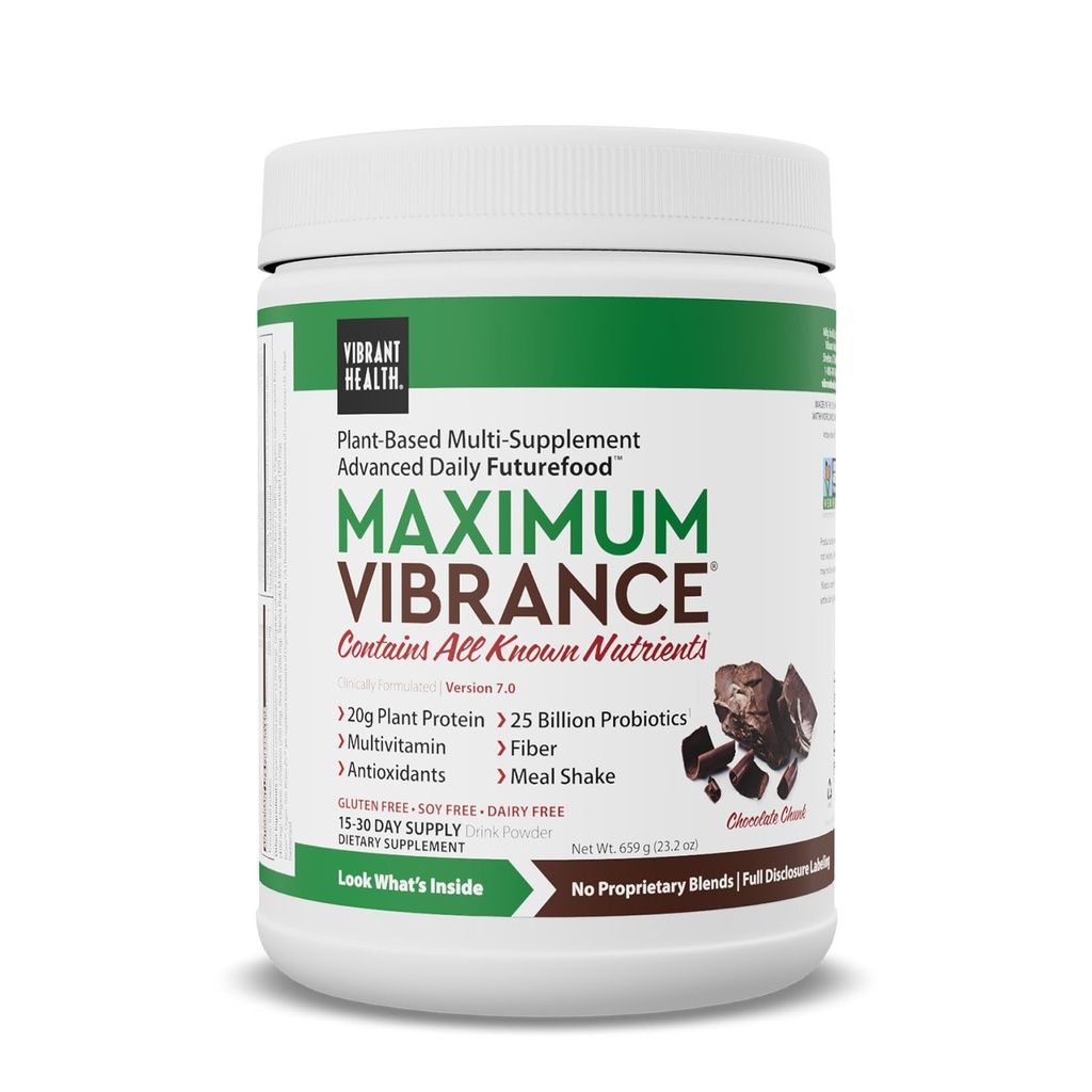 Vibrant Health, maksimum Vibrance, Complete Vegan Meal Shake with Plant-Based Protein, Chocolate Chunk, 15 Hizmet