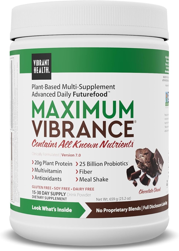 Vibrant Health, maksimum Vibrance, Complete Vegan Meal Shake with Plant-Based Protein, Chocolate Chunk, 15 Hizmet