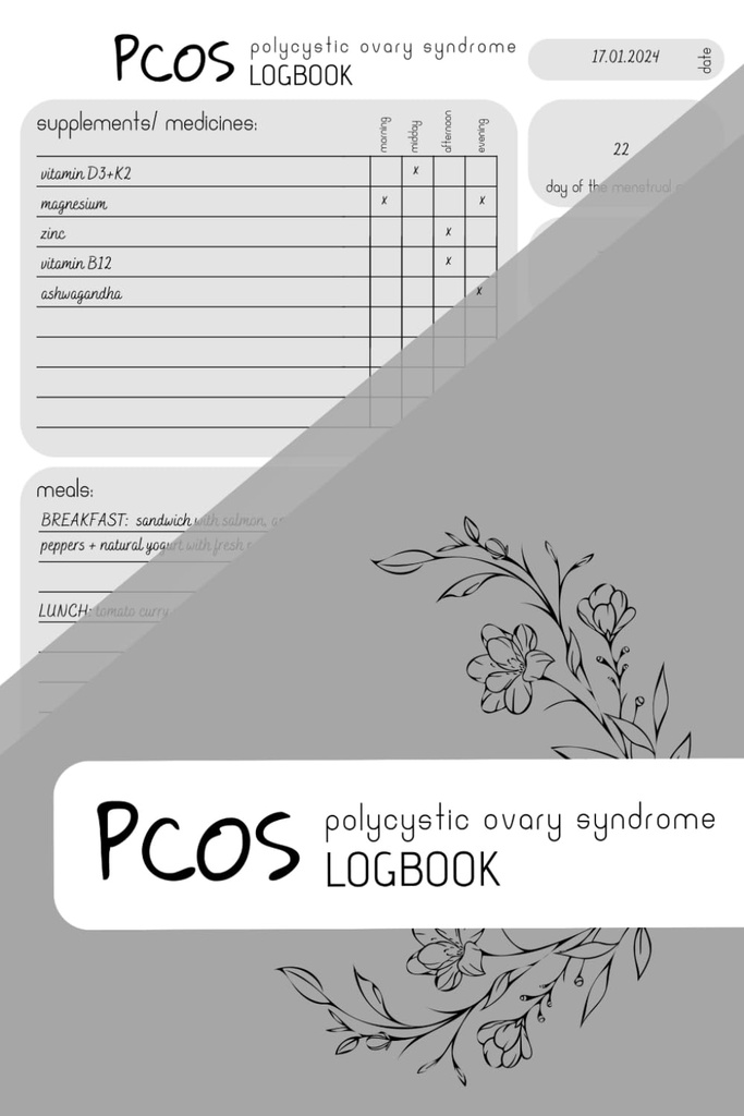 PCOS LOGBOOK: Συμπληρώματα Tracker, Meal Planner, Περίοδος Tracker, 150 Σελίδες, 6x9 in, Minimalist Design