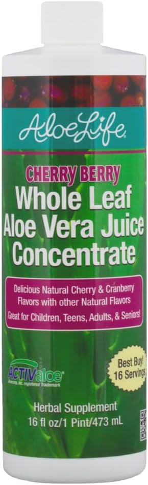 Aloe Life - Whole Leaf Aloe Vera Juice, sertifikalı Organik, Gluten-Free (Cherry Berry, 16 oz)