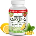 En İyi Triple Strength Omega 3 Fish Oil Pills - 180 Capsules - 2400 mg High Potency Burpless Lemon Flavor 864mg EPA 576 mg DHA Ultra Pure Liquid Softgels for Brain Joints Eyes Heart Health Supplement