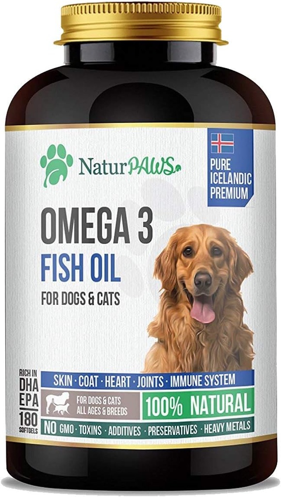 Omega 3 Fish Oil Supplement for Dogs and Cats - 1000 mg Pure DHA ve EPA Omegas - Sağlıklı Ön ve Cilt, Kalp, Immune System, Ortaklar ve Hip - 180 yumuşakgels