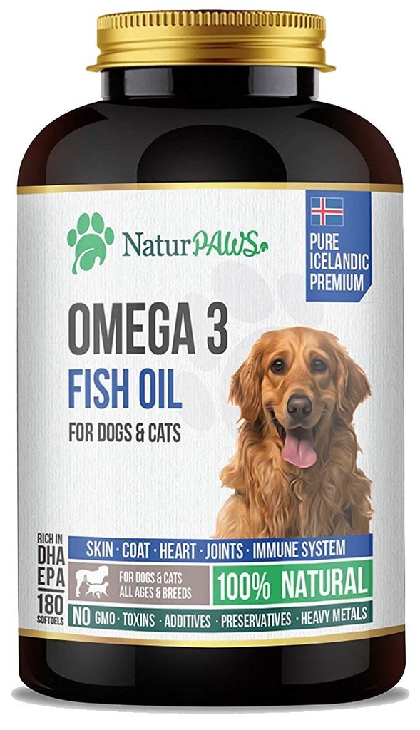 Omega 3 Fish Oil Supplement for Dogs and Cats - 1000 mg Pure DHA ve EPA Omegas - Sağlıklı Ön ve Cilt, Kalp, Immune System, Ortaklar ve Hip - 180 yumuşakgels