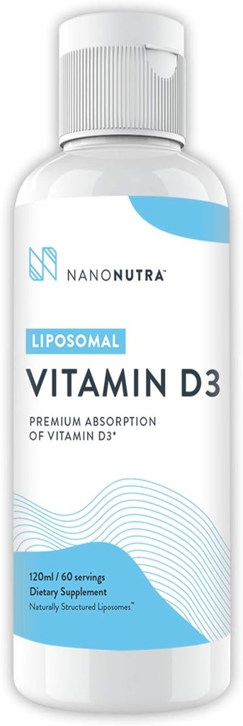 Liposomal Vitamin D3 Supplement with Vitamin K2 by NanoNutra - GMO / Soy Free | GMP sertifikalı (120 ml / 60 Hizmet)