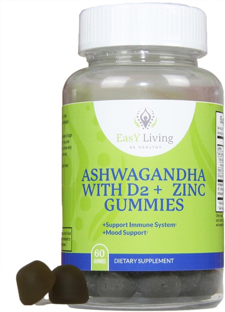 Ashwagandha 1500 Vitamin mgD2 200mcg 4mg Gummies pS for Stress Relief & Immune System Support|Vegan Non-GMO Gluten Gelatin Free|60 Count