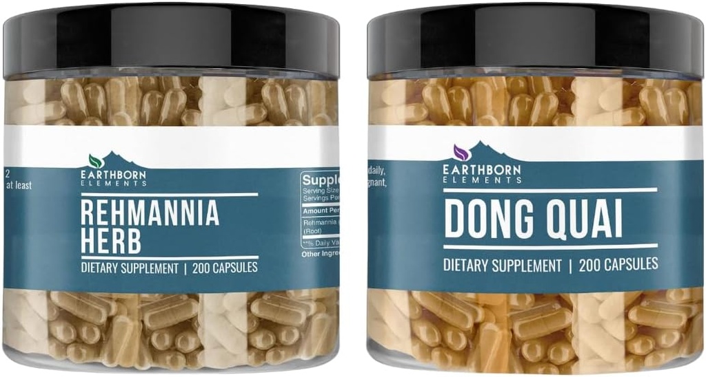 Earthborn Elements Rehmannia Herb ve Dong Quai (1994), 200 Capsules Her, Pure & Undiled, No Wordss
