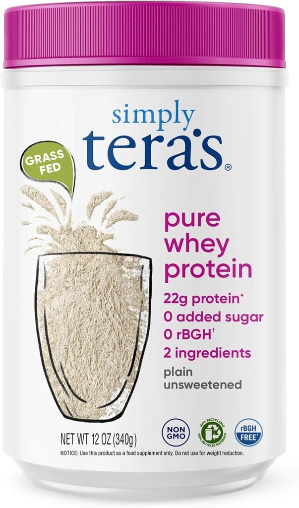 Sadece tera'nın Pure Whey Protein Tozu - Grass Fed Whey Protein Toz, Temiz ve Doğal, Unflavored, Non-GMO, Kosher, Unsweetened - 12 Oz.