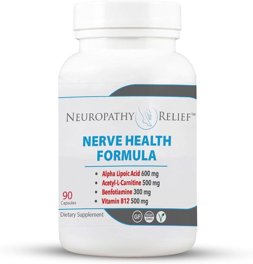 Neuropathy ReliefTM Nerve Health Formula - Προηγμένη υποστήριξη με Alpha Lipoic Acid, Acetyl-L-Carnitine, Benfotiamine, και Βιταμίνη B12-90 Κάψουλες