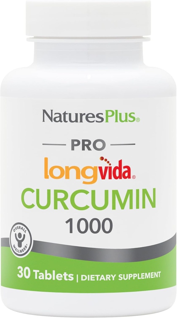 NaturesPlus PRO Longvida Curcumin 1000 mg - 30 δισκία - Προάγει την υγιή ελεύθερη ριζική προστασία - Μη ΓΤΟ, Vegan & Gluten Free - 30 Σερβιέτες