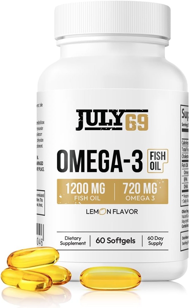Ωμέγα 3 ιχθυέλαιο - 1200 MG ιχθυέλαιο, 720 MG Ωμέγα 3, άρωμα λεμόνι, 60 Softgels, φυσικό EPA-DHA Softgels για δύναμη & υγεία, υψηλή ισχύς, υποστήριξη για τις γυναίκες και τους άνδρες