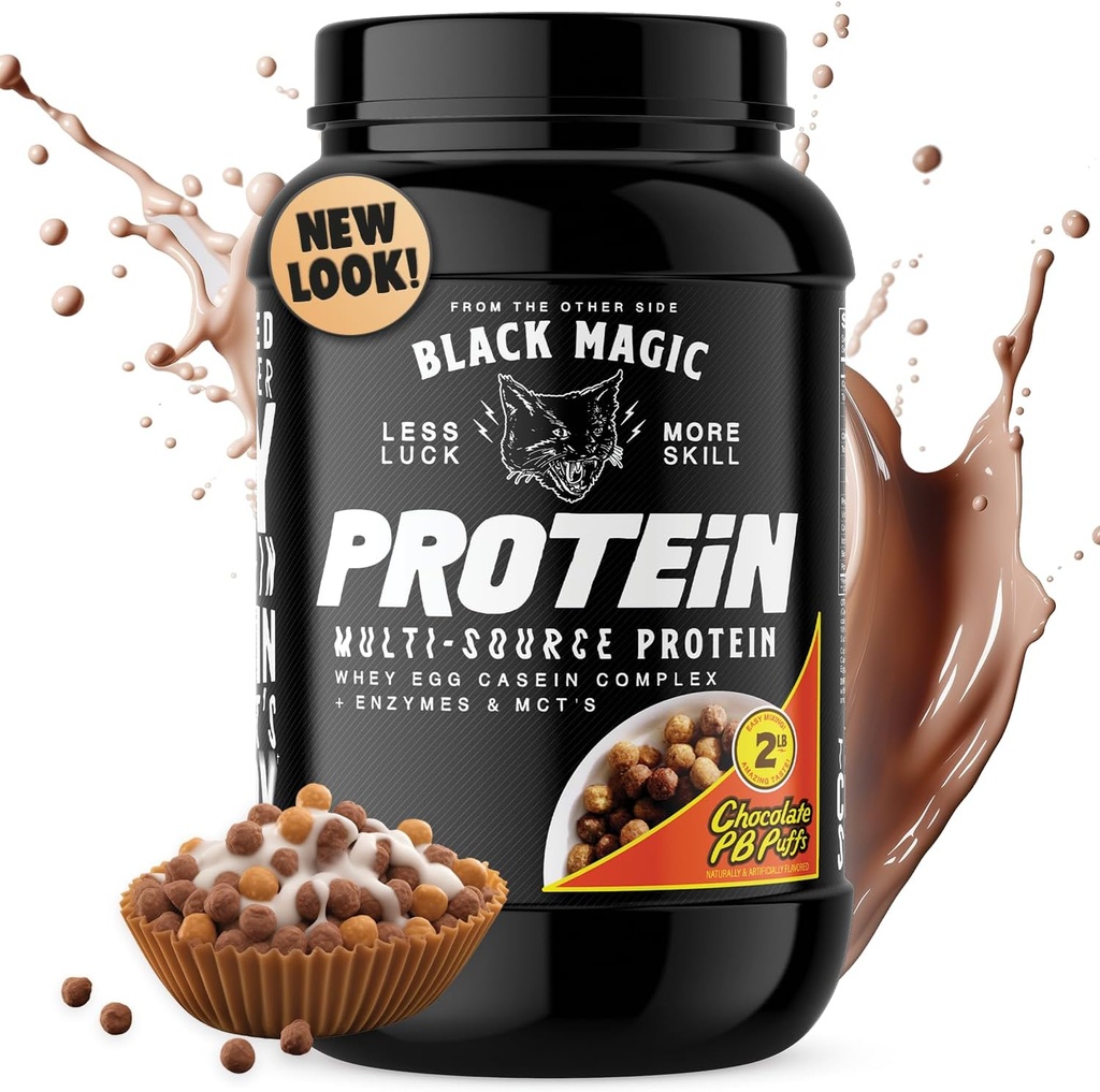 Black Magic protein Toz - Whey, Egg ve Casein Kompleksi Enzymes & MCT Toz - Pre Workout and Post Workout - New Look- Chocolate Famous Peanut Butter Puffs - 24g Protein - 2 LBB