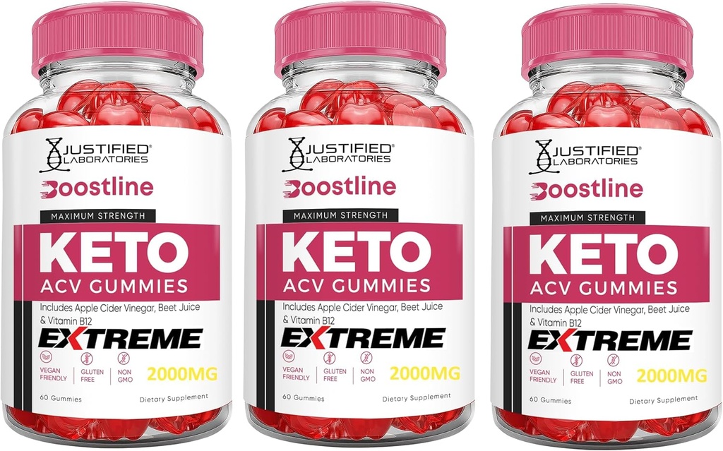 Justified Laboratories (3 Pack Boostline Keto ACV Gummies Extreme 2000MG Boost Line Keto Gummies Apple Cider Vinegar Formulated with Pomegranate Beet Juice B12 Vegan Non GMO 180 Gummys