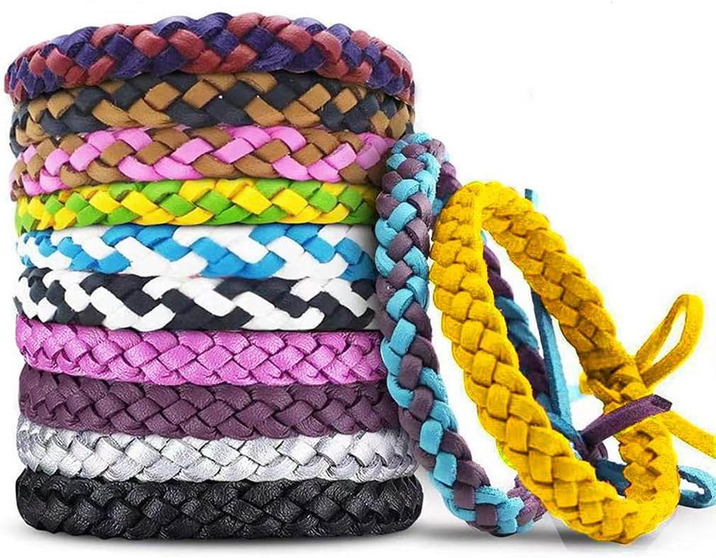 12 Pack Mosquito Repellent Dresss, Bireysel olarak Öğrenmiş PU Derisi ve Bug Repellent Cur Bands for Kids & Yetişkinler Açık Camping Fishing Traveling