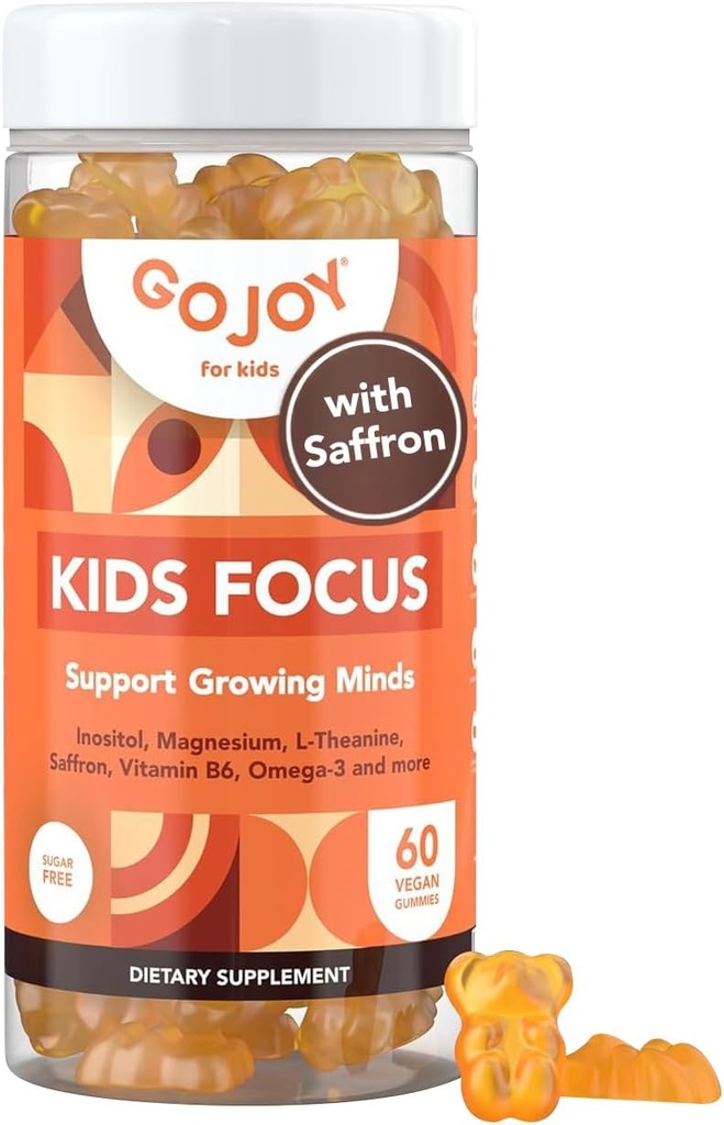 Çocuklar Odaklı Gummies - 7in-1 Focus & Dikkat Supplement for Kids & Youth w/Saffron Extract, Magnezyum Glycinate, L-Theanine, Inositol & More - Vegan, Gluten & Sugar-Free, Non-GMO