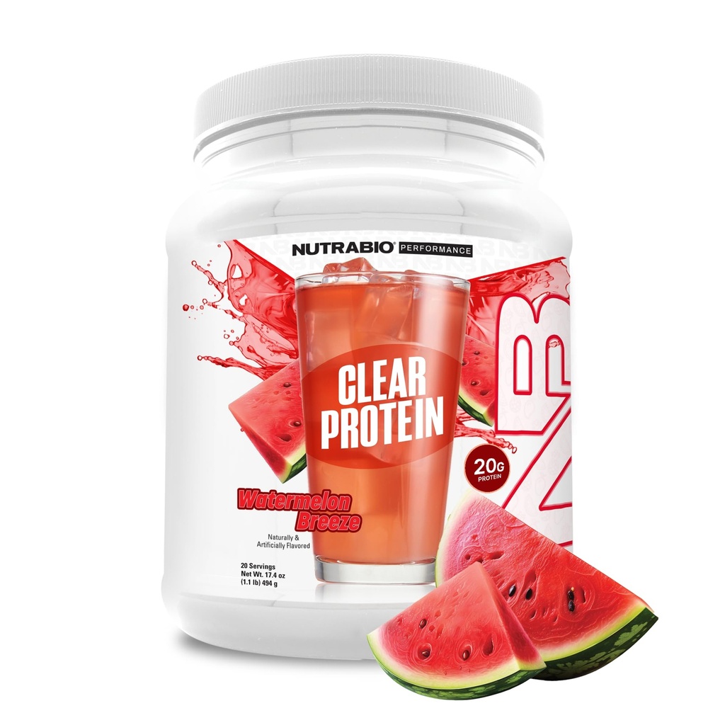 NutraBio Clear Protein Toz, Sumelon Breeze - 20 Hizmet, 20g Clear Whey Protein Isolate, 0 Sugar, 0g Lactose, Yenileme Meyve Flavors, GLP1 Desteği -Bone Health - Kas Post Workout Recovery
