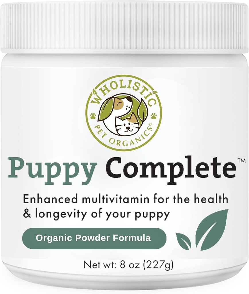 Wholistic Organics Pet Puppy Complete - Σκύλος Multivitamin Powder - 8 Oz - Daily Dog Vitamins & Συμπληρώματα για Σπιτικά Τρόφιμα - ανοσοποιητικό σύστημα, δέρμα, παλτό & συνολική υγεία - Μικρά και μεγάλα κουτάβια Φυλή