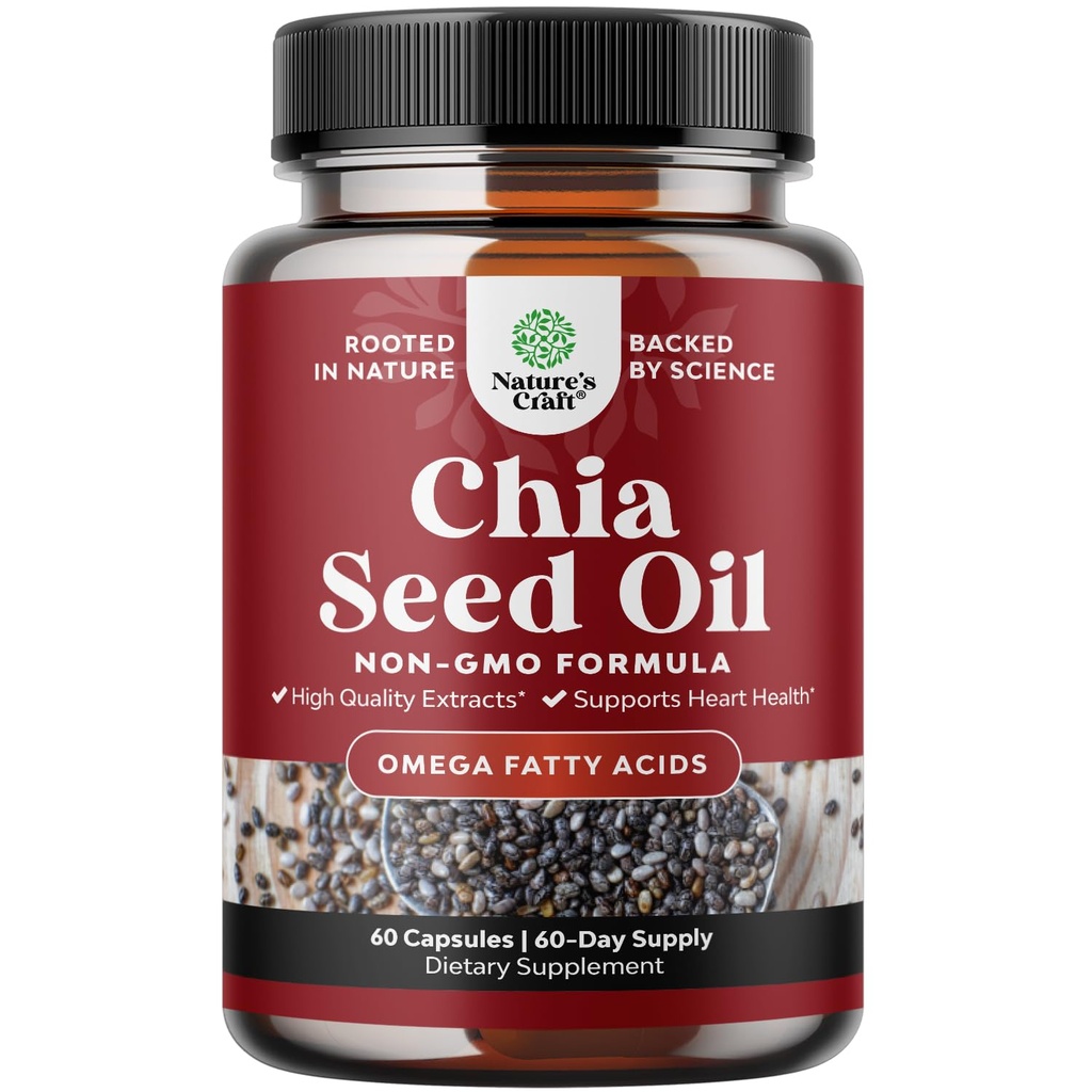 Chia Tohum Yağı Kapsülleri - Bitki bazlı Omega 3 6 9 Supplement ve Günlük Fiber Capsules Yetişkinler için Digestive ve Immune Support and Heart Health - Omega 3 Fatty Acids Supplement for Men and Women