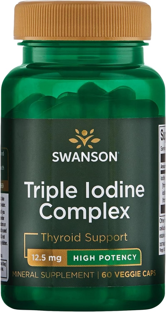 Swanson Triple Iodine Kompleksi - Vital Yourroid Support-Promotes Metabolic Function, Artan Red Blood Cell Production, & Heart Health-(60 Veggie Capsules, 12.5 mg each) 1 Pack
