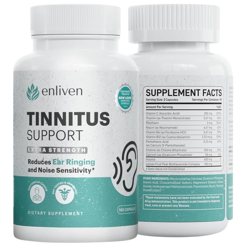 Earnitus Relief Pills for Ringing Ears & Ear Health | Ekstra Güçlü Tinnitus Supplement with Bioflavonokles, B12 & Inositol | Destekler Uyku, Focus & Auditory Clarity | 60 Caplets | 2 Pack
