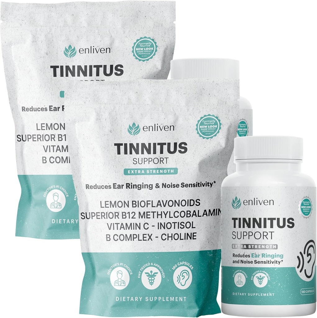 Earnitus Relief Pills for Ringing Ears & Ear Health | Ekstra Güçlü Tinnitus Supplement with Bioflavonokles, B12 & Inositol | Destekler Uyku, Focus & Auditory Clarity | 60 Caplets | 2 Pack