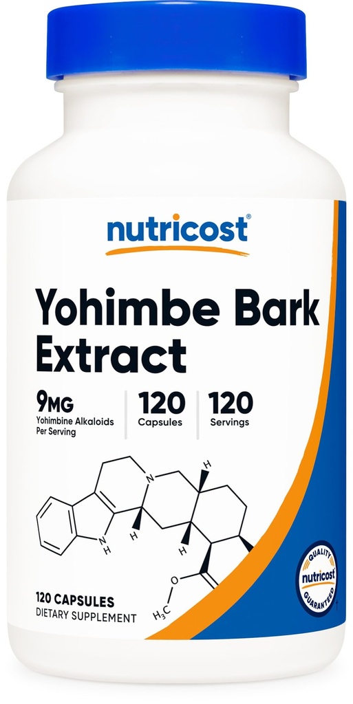 Nutricost Yohimbe Bark Extract 450mg (9mg Alkaloids Yohimbine), 120 κάψουλες - Επιπλέον δύναμη, χωρίς γλουτένη, μη ΓΤΟ
