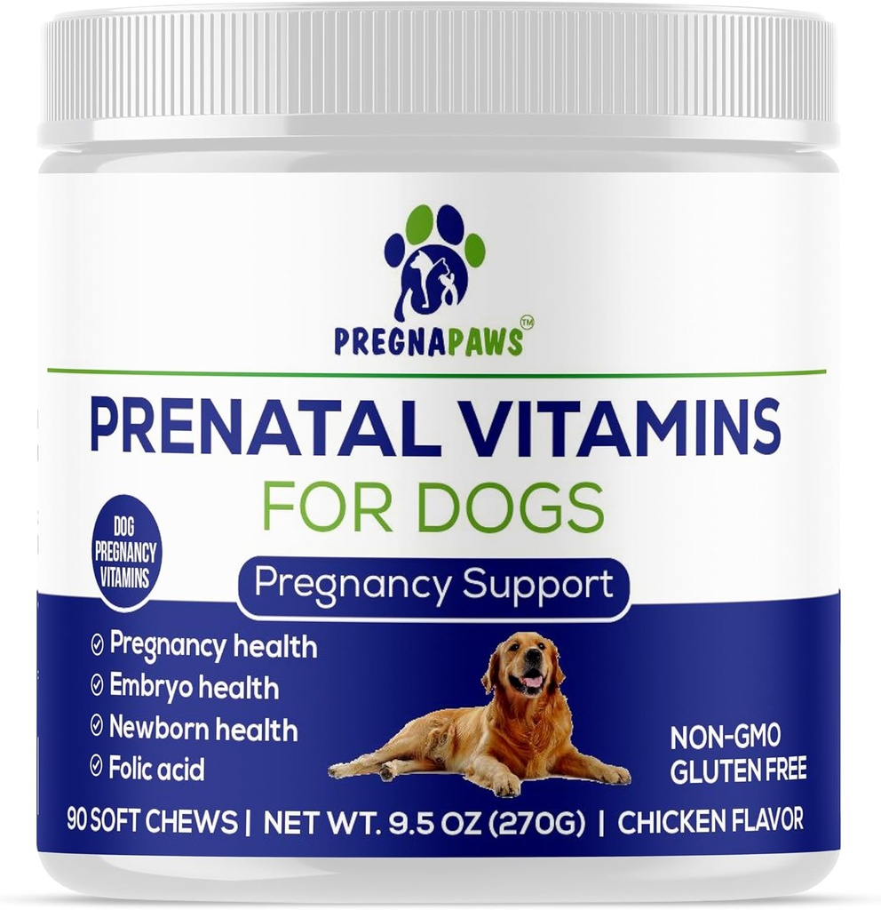 Köpek Prenatal Vitaminleri - Sağlıklı Gebelik, Puppy Development & Lactation - Folic Acid, Iron & Food - Gelişmiş Prenatal Supplement for Hamile and Nursing Dogs - 90 Soft Chews