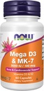 Şimdiye kadar Gıdalar, Mega D-3 & MK-7 Vitaminler D-3 & K-2, 5.000 IU/180 mcg, Bone & Cardiovascular Support*, 60 Veg Capsules